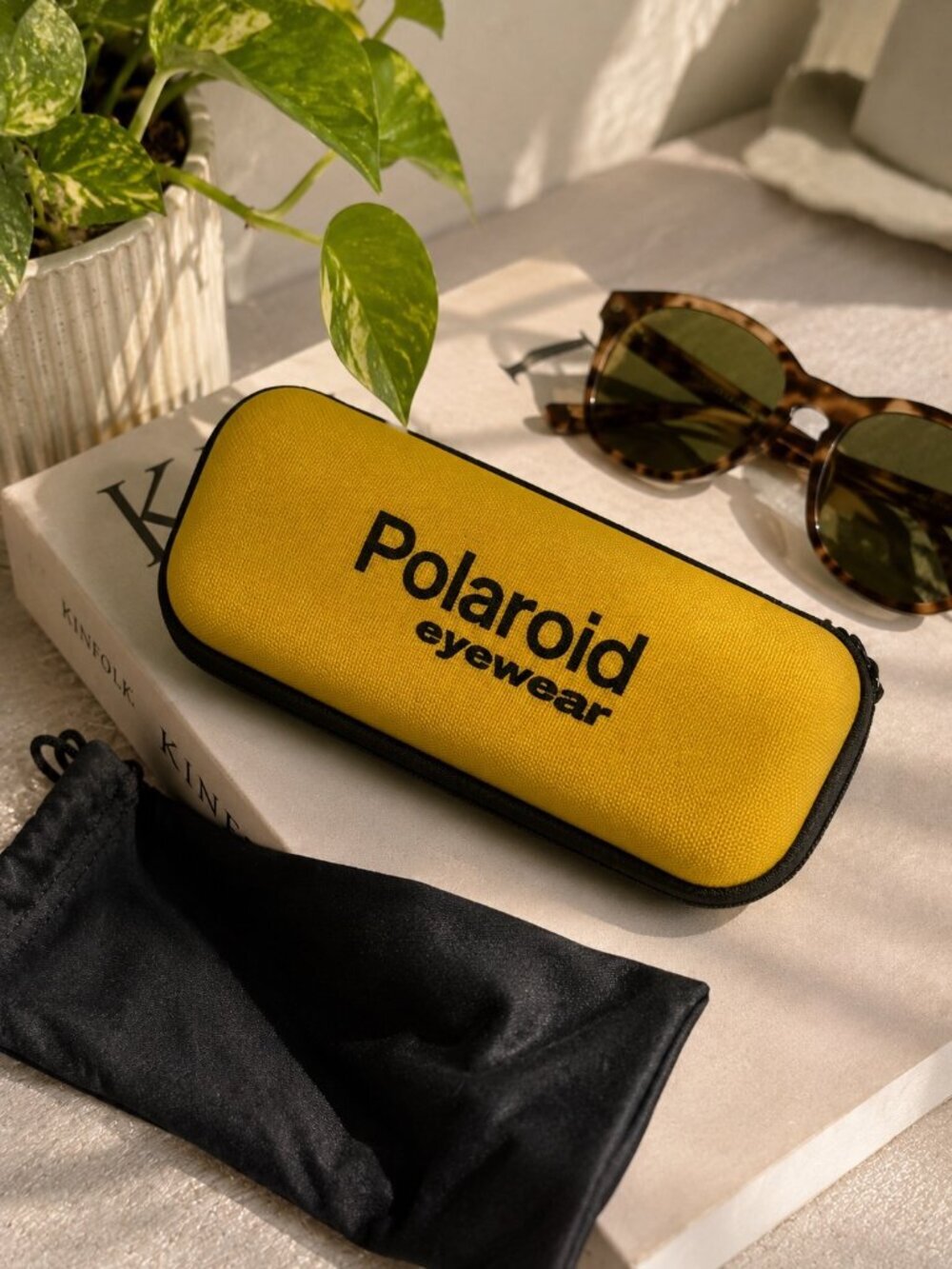 Polaroid Eyewear Hard Shell Glasses Case Yellow Black Zip Travel Storage Case